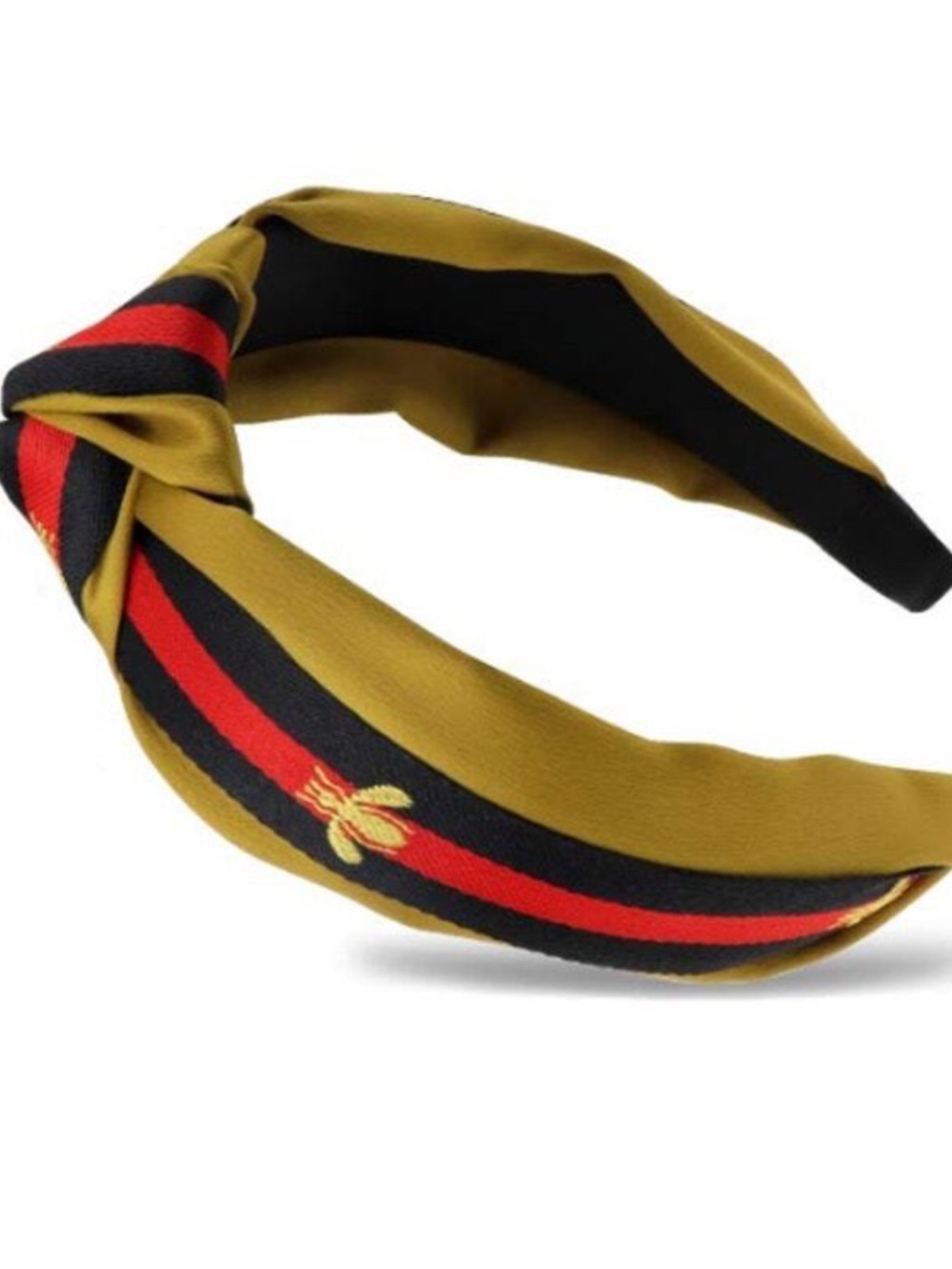 Gold Red Black Knotted Headband. Bee embellishment. OS. Flexible - Picture 3 of 3